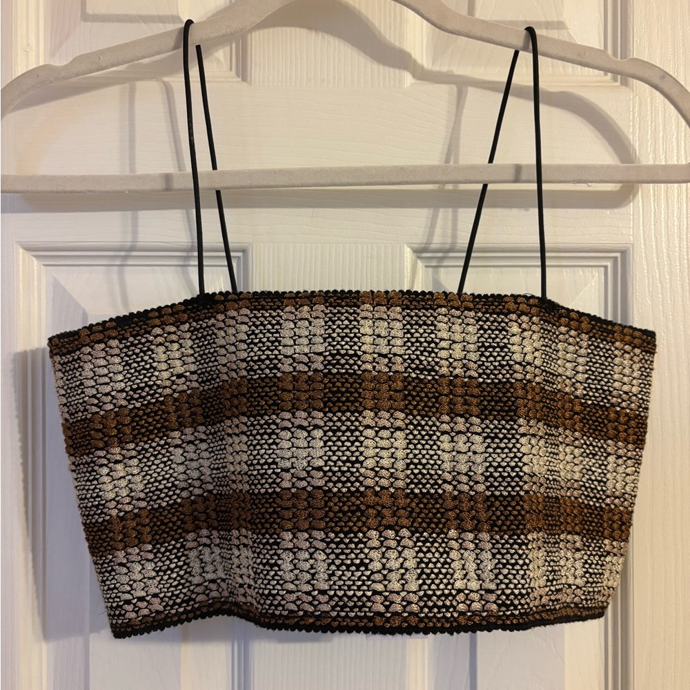 Urban Outfitters Brown and White Plaid Crop Top